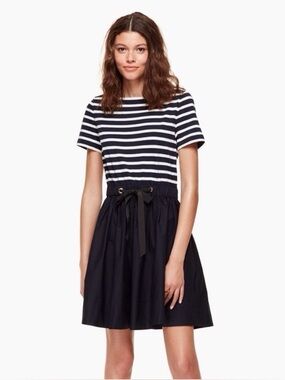 kate spade Navy and White Striped Casual Dress with Drawstring Waist